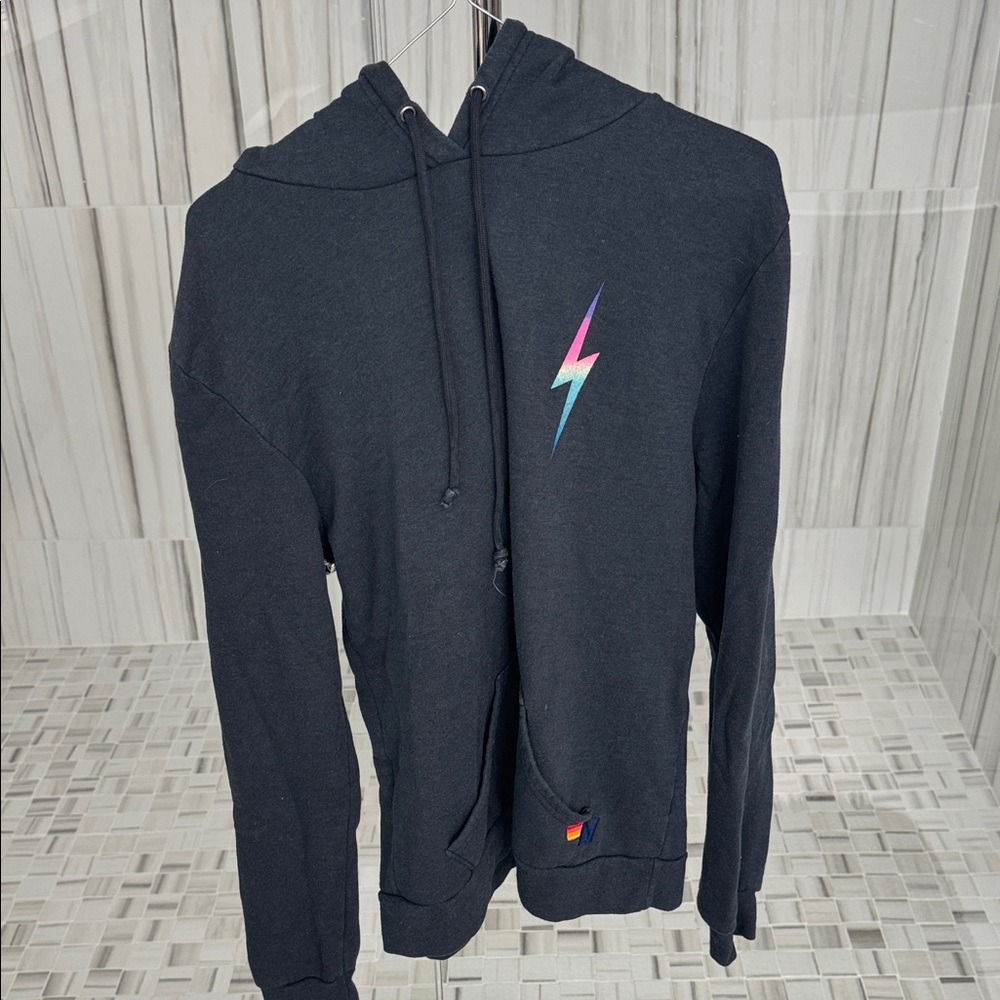 Authentic Aviator Nation charcoal grey Hoodie with Multicolor Lightning Bolt